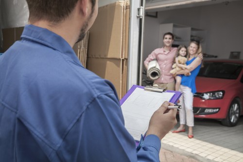 Packed office equipment ready for a Soho business relocation