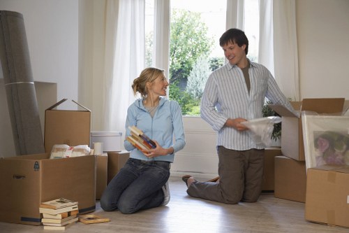 Residential furniture and boxes prepared for a Soho move
